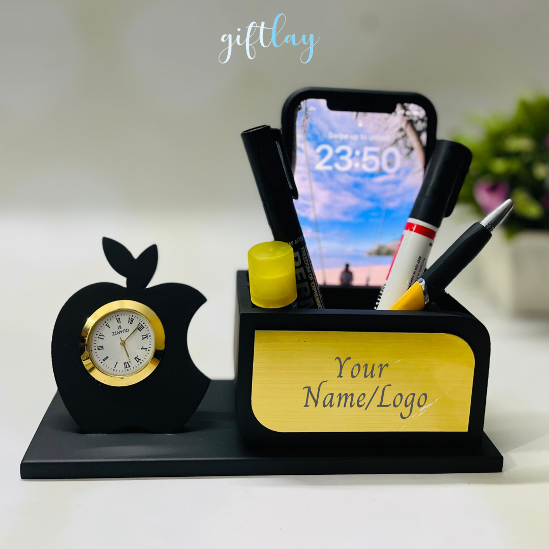 Personalised Pen Stand with apple shaped watch|  Corporate gifts | Office gifts Design 4