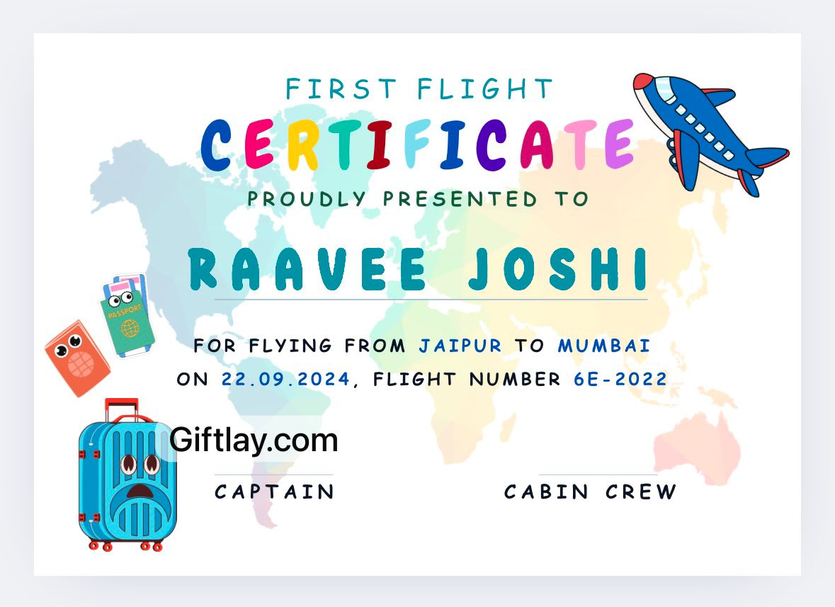 Colourful First Flight Certificate