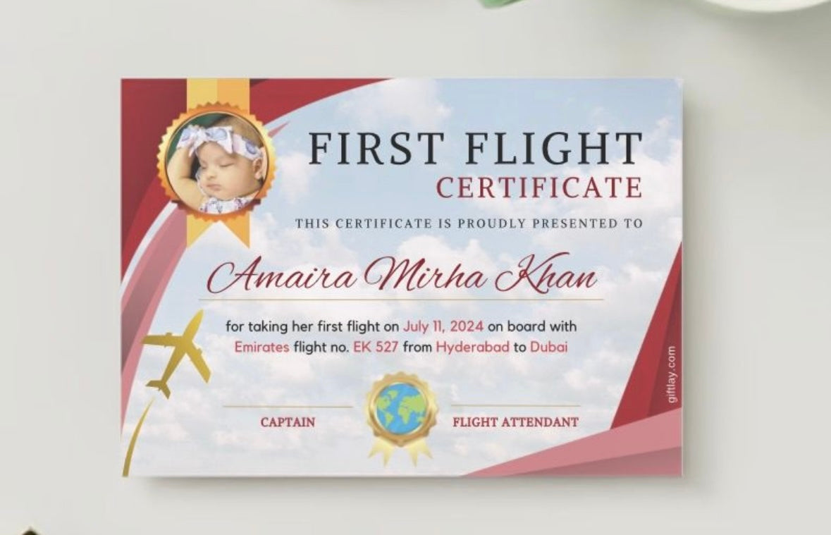 Red Golden First Flight Certificate with photo