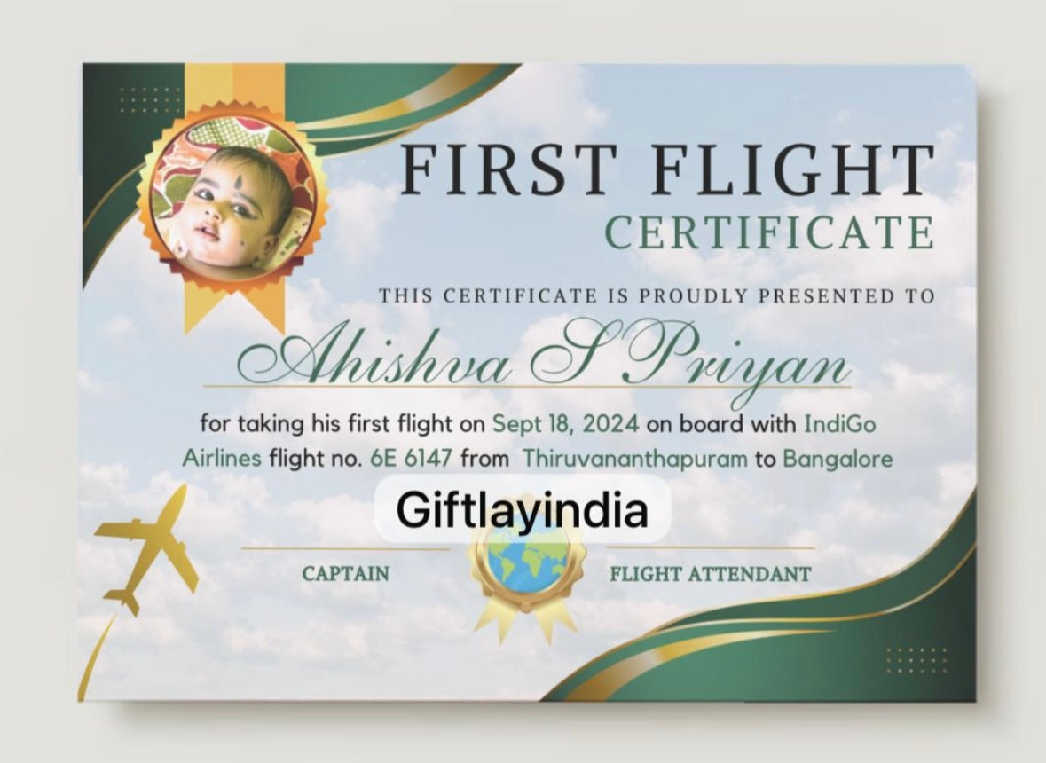 Green Golden First Flight/Birthday Certificate with photo