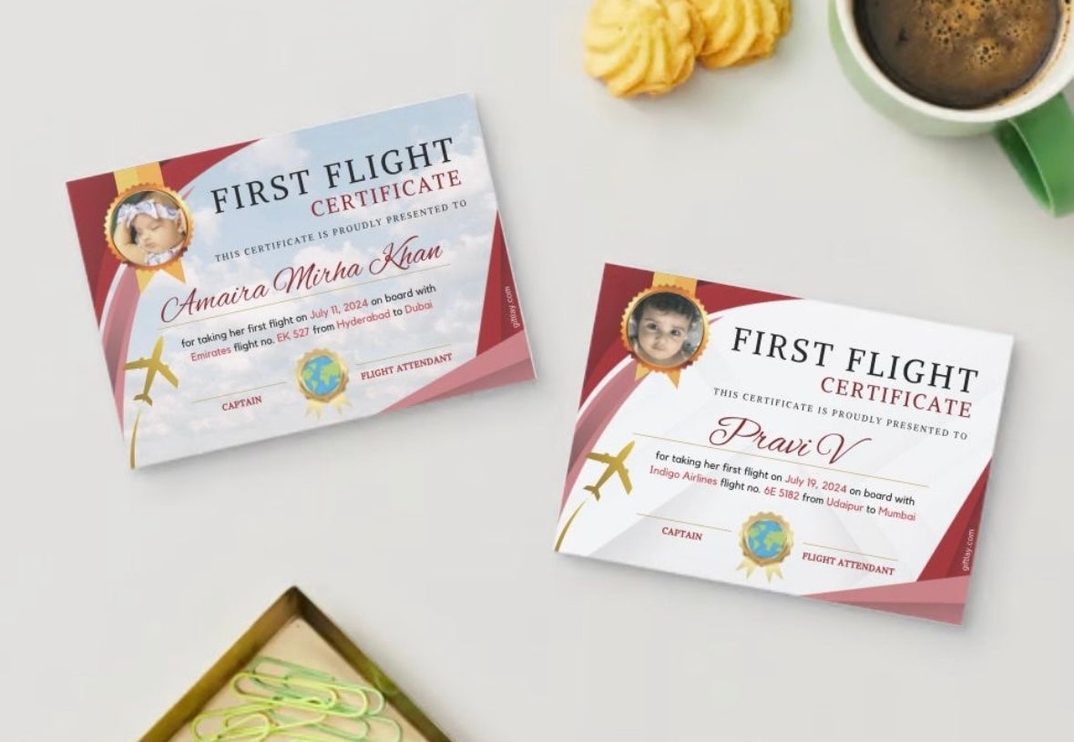 Red Golden First Flight Certificate with photo