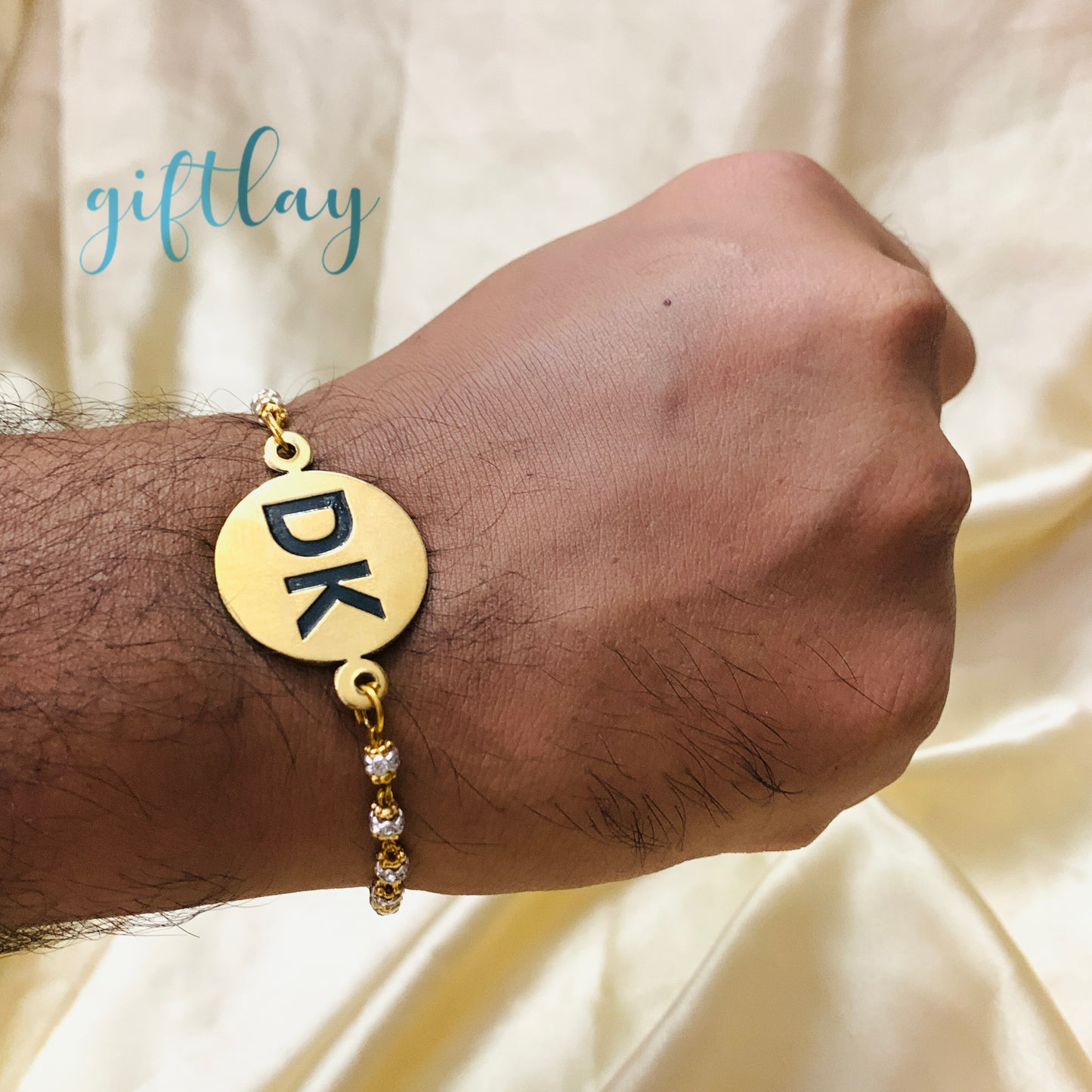 Personalised Engraved Name Initials Rakhi in Gold plated coin