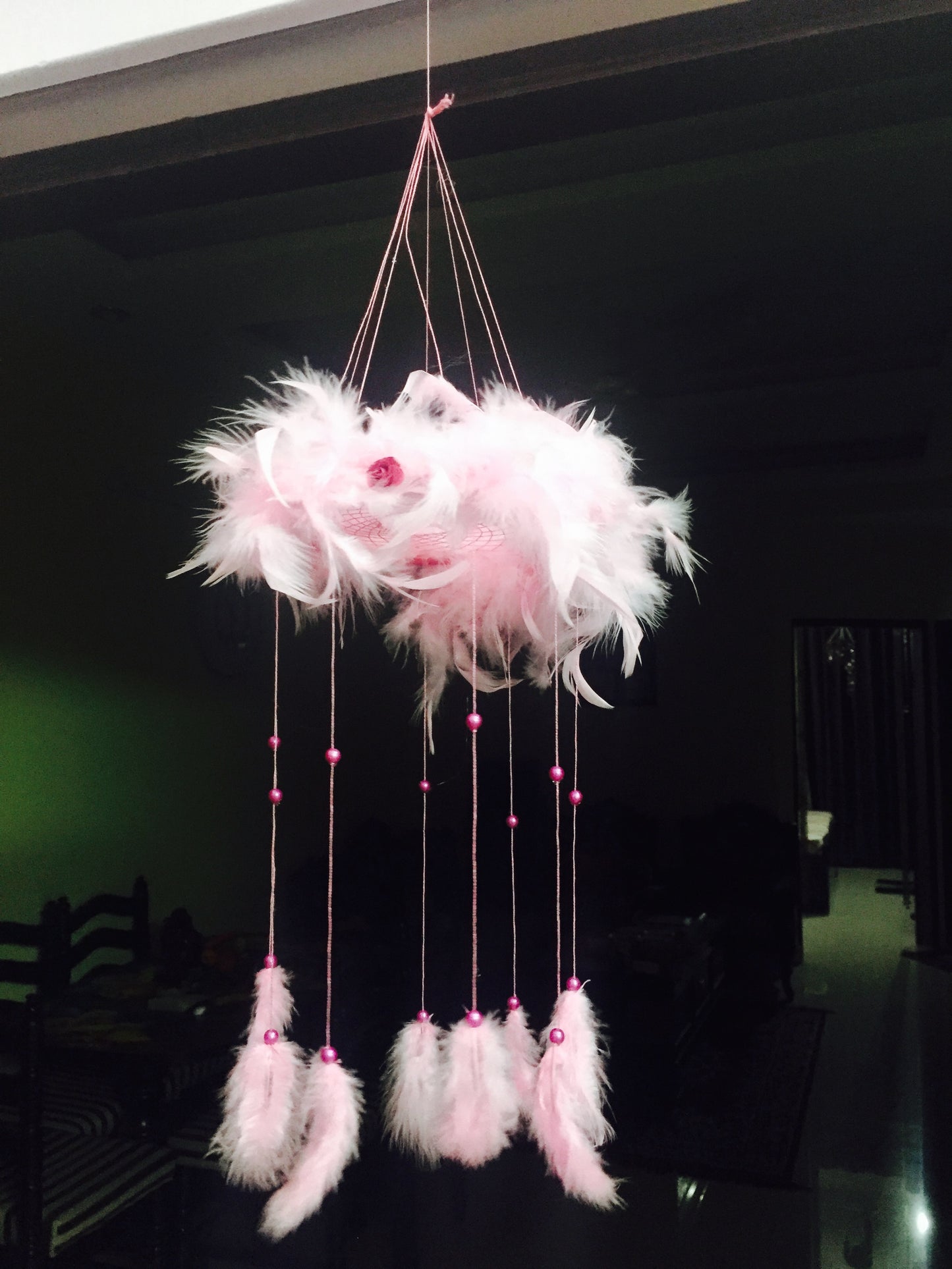 Pink cloud DreamCatcher with fairy lights