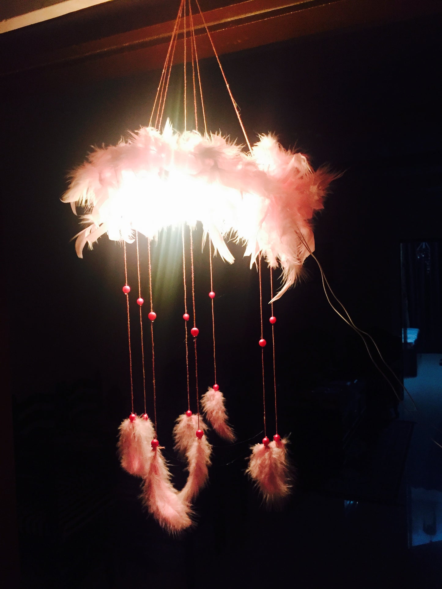 Pink cloud DreamCatcher with fairy lights