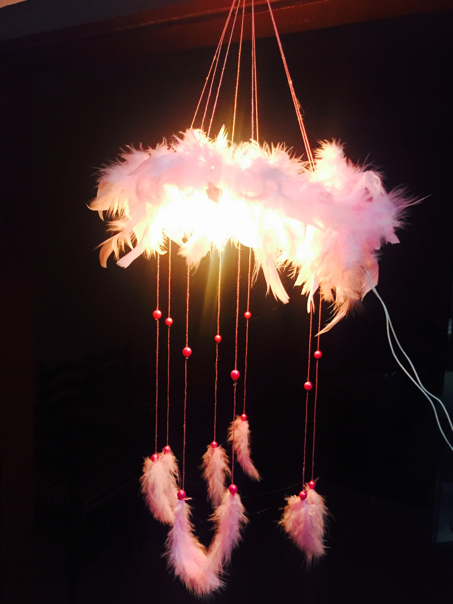 Pink cloud DreamCatcher with fairy lights