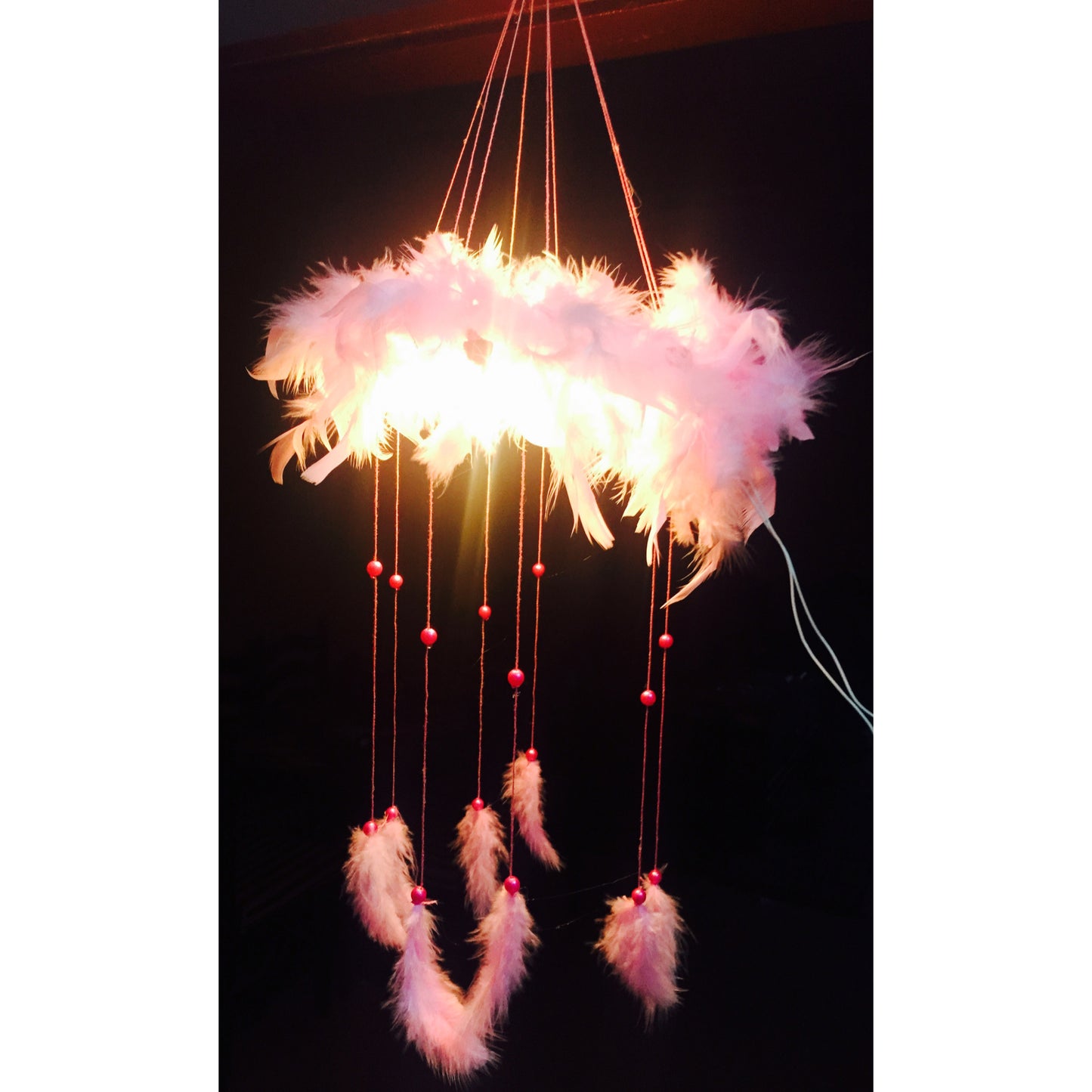 Pink cloud DreamCatcher with fairy lights