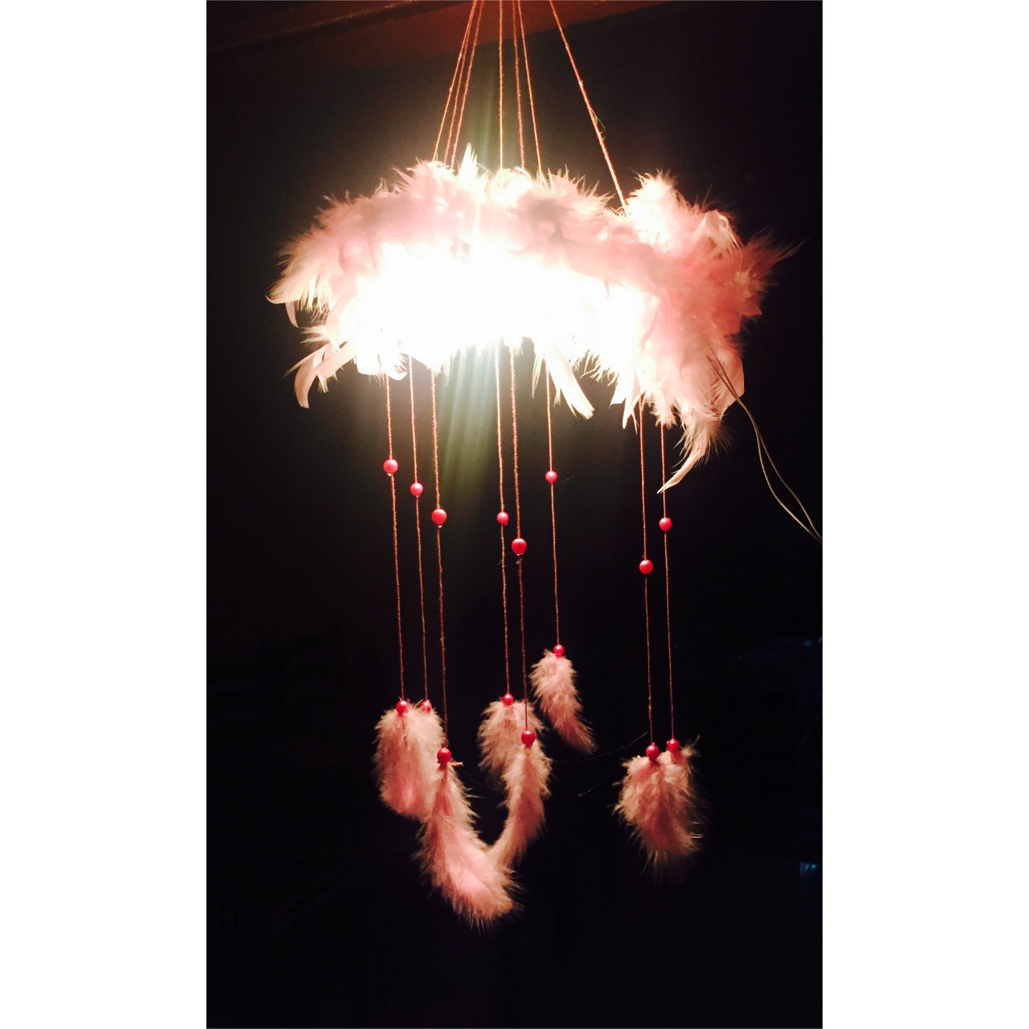 Pink cloud DreamCatcher with fairy lights