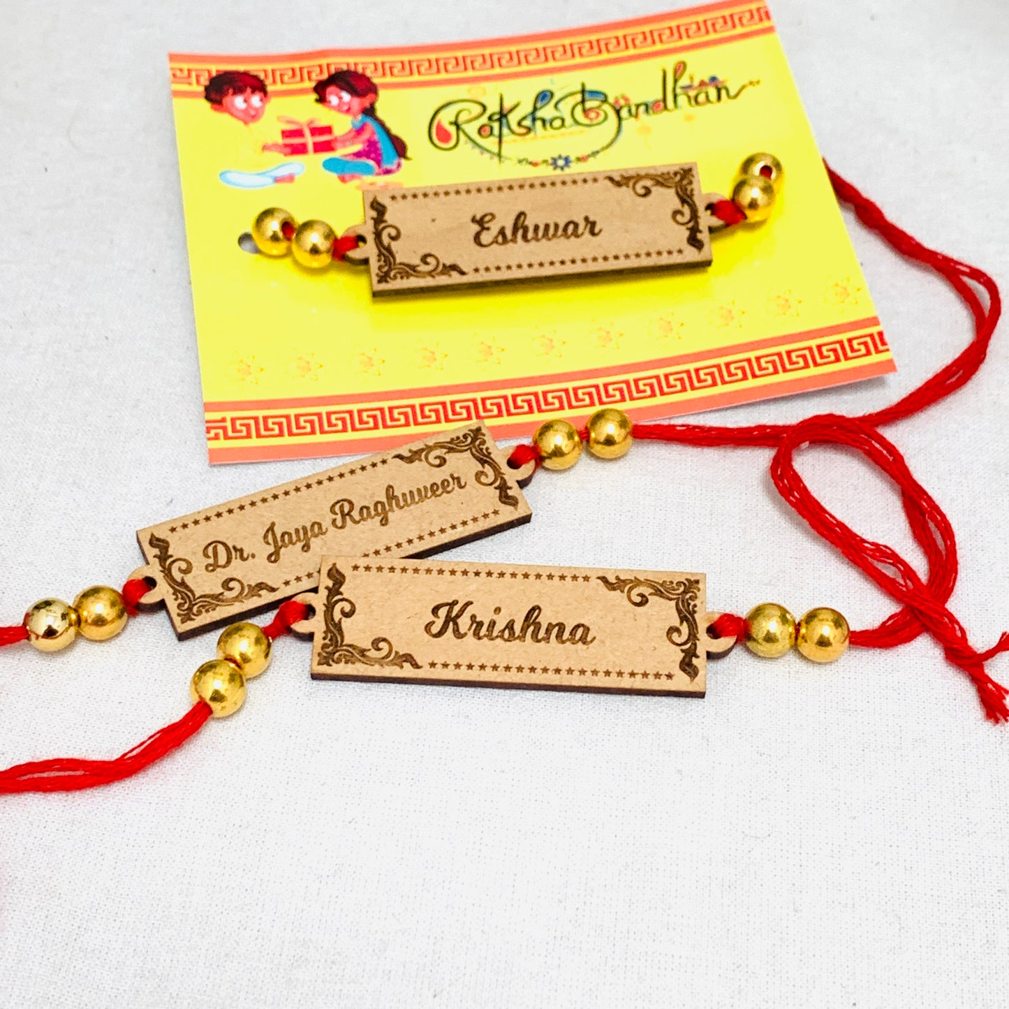 Wooden Engraved Name Rakhis - Rectangular