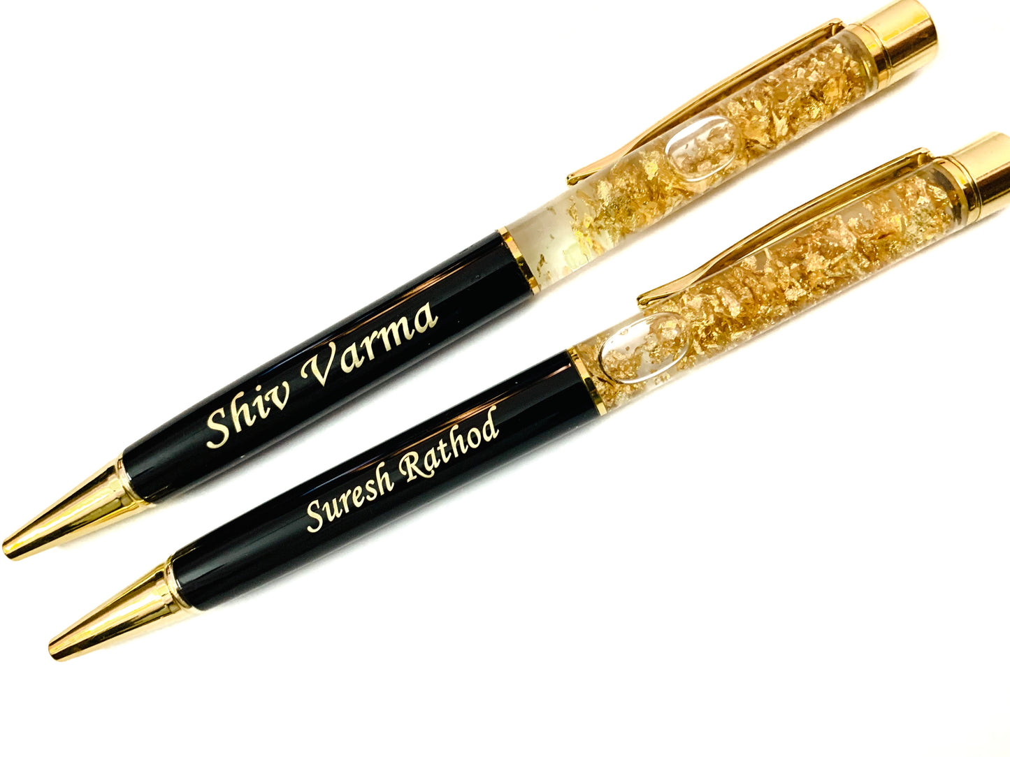 Personalised pen with golden flakes